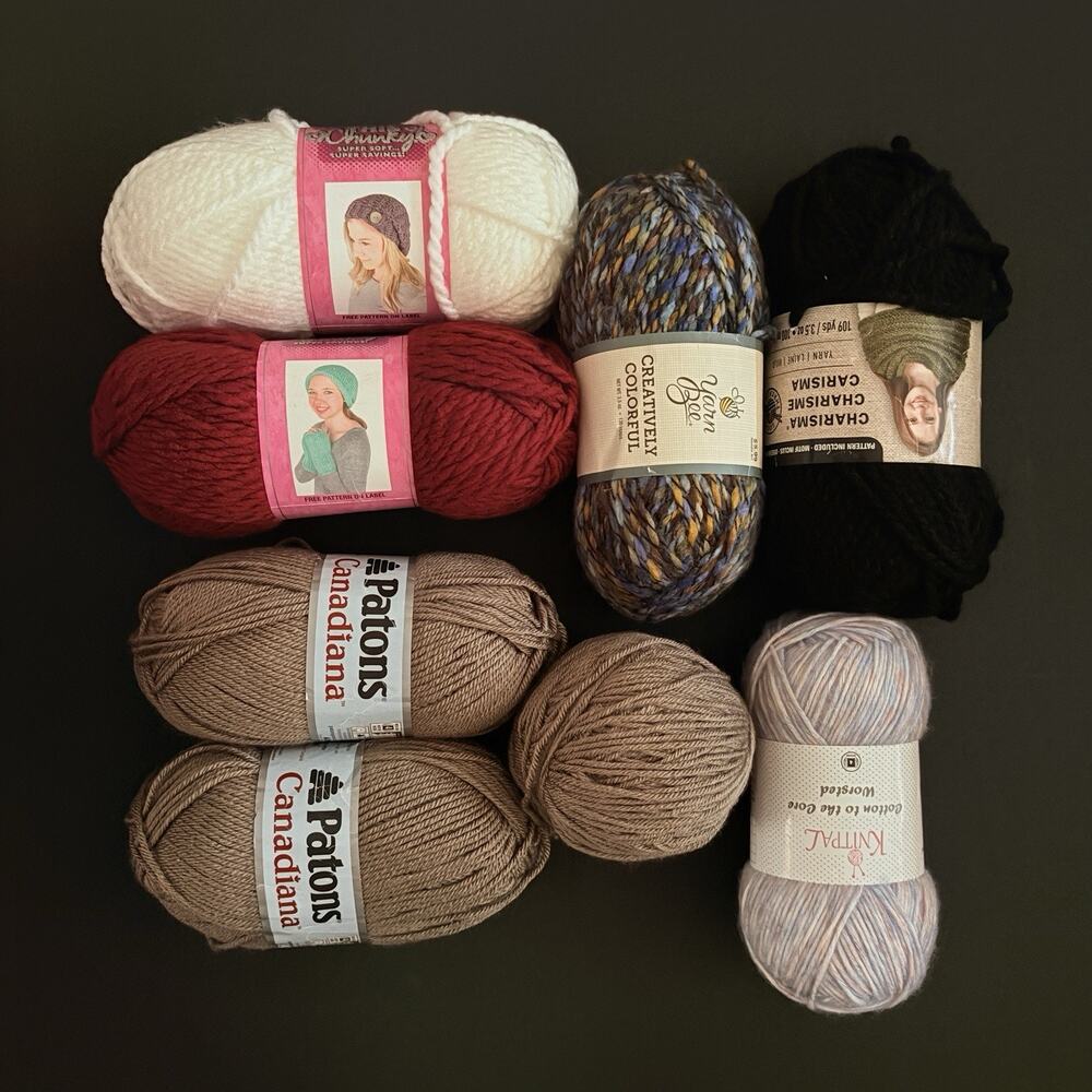Lot of 8 Skeins of Yarn - Mixed Colors - Mostly New in Wrapper